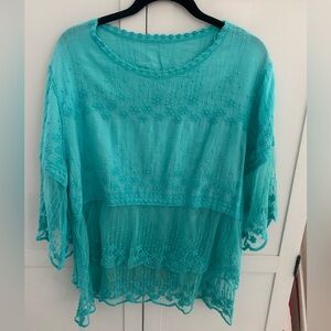 Lightweight Teal Embroidered Women's Top